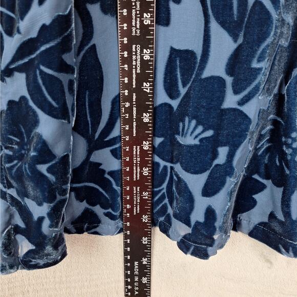 Womens Top 2X Blue Silk Burnout‎ Velvet Goth Whimsygoth Floral Tunic Grunge NWT - Picture 6 of 7